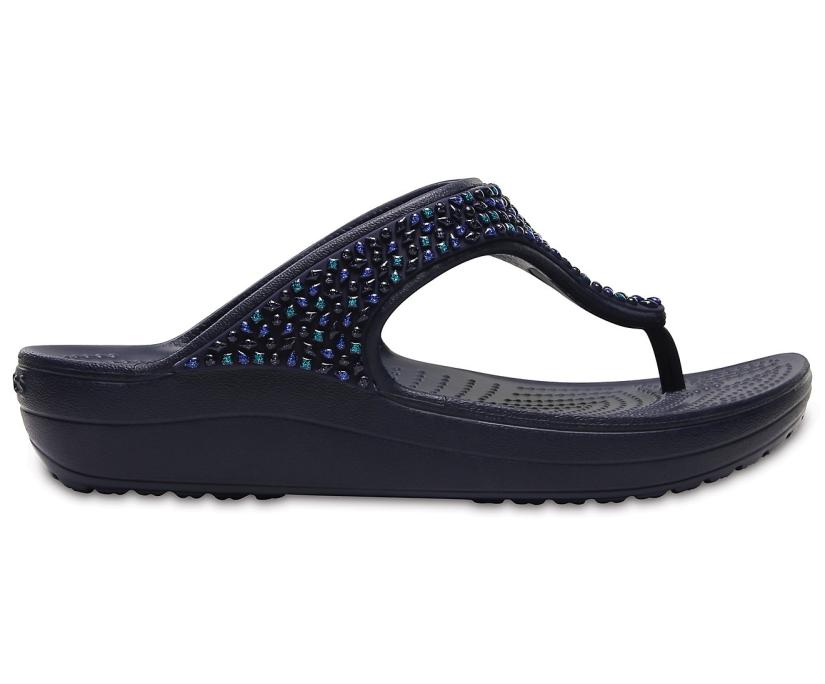 Women Crocs Sloane Embellished Flip Navy / Turquoise | Crocs Sandals