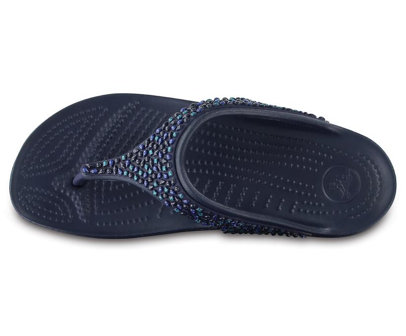 Women Crocs Sloane Embellished Flip Navy / Turquoise | Crocs Sandals