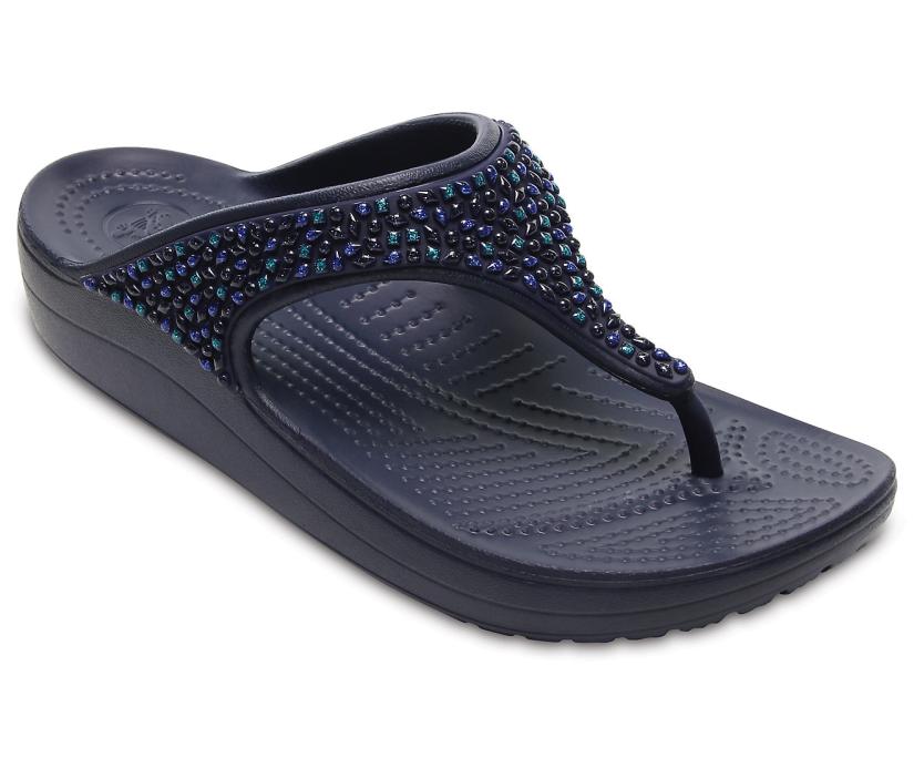 Women Crocs Sloane Embellished Flip Navy / Turquoise | Crocs Sandals