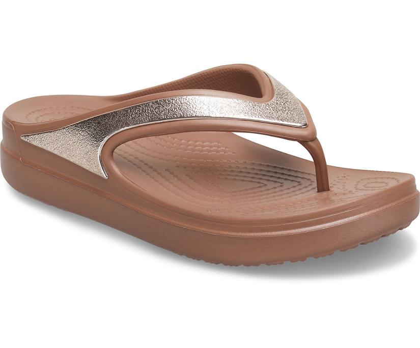Women Crocs Sloane Shine Wedge Flip Bronze | Crocs Flip-Flops