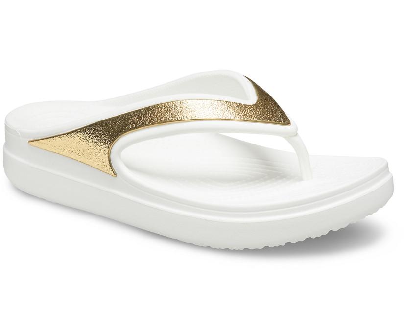 Women Crocs Sloane Shine Wedge Flip White | Crocs Flip-Flops