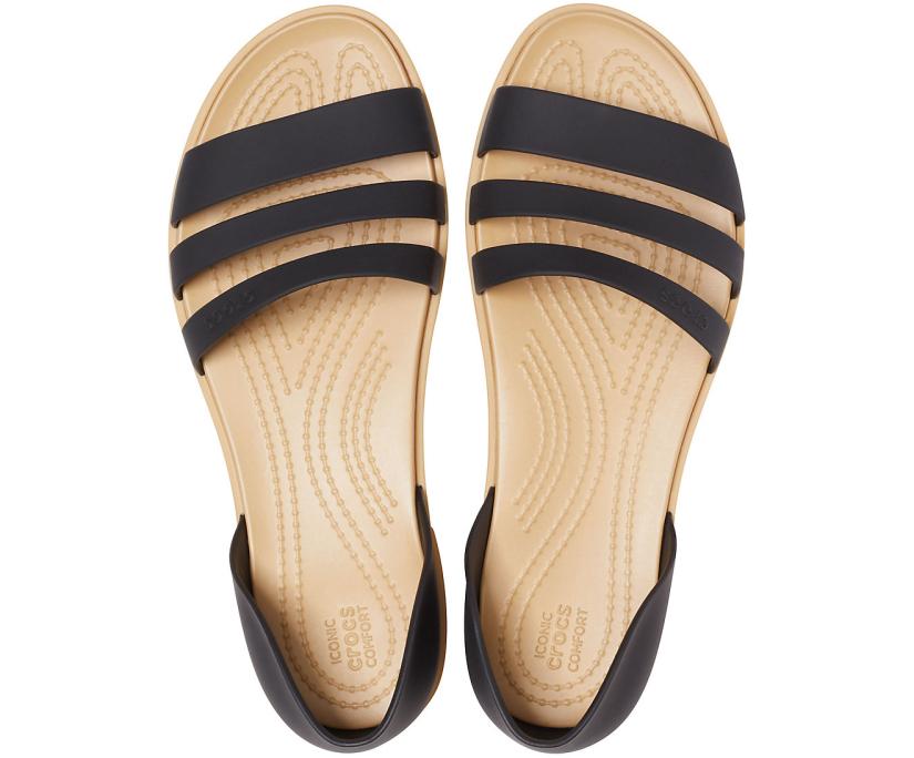 Women Crocs Tulum Open Flat Black / Tan | Crocs Sandals