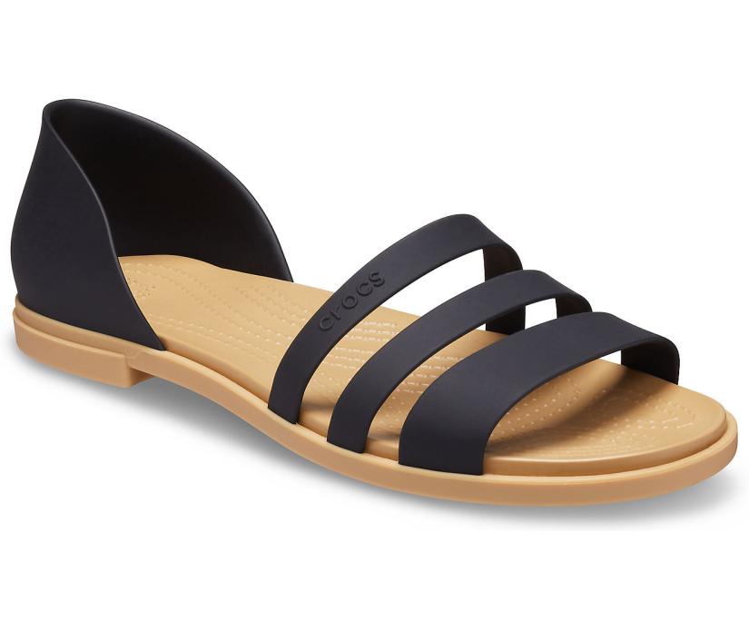 Women Crocs Tulum Open Flat Black / Tan | Crocs Sandals