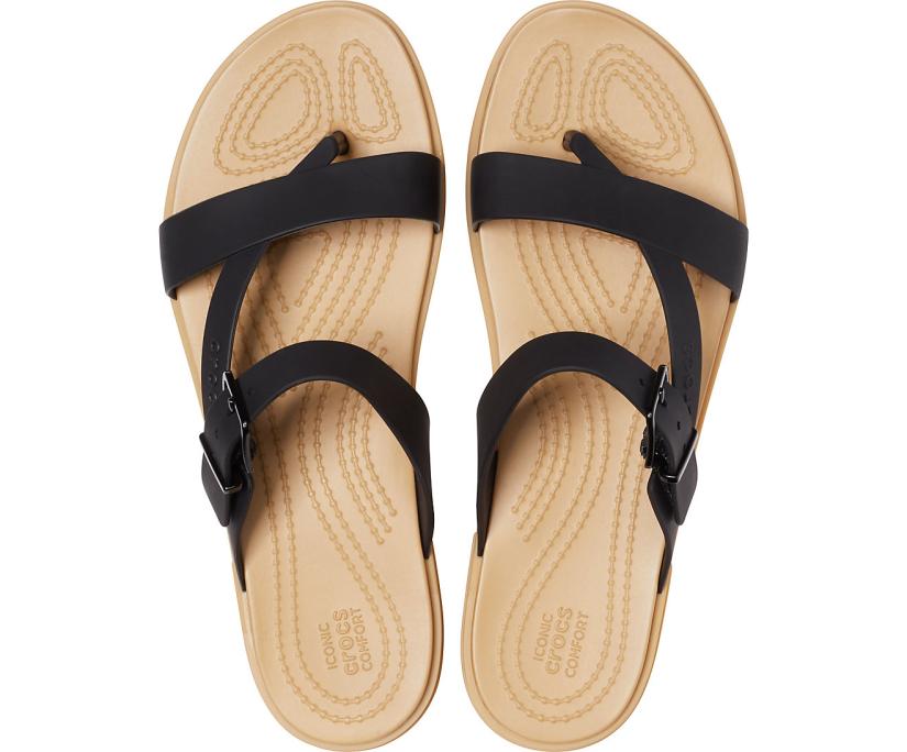 Women Crocs Tulum Toe Post Sandal Black / Tan | Crocs Sandals
