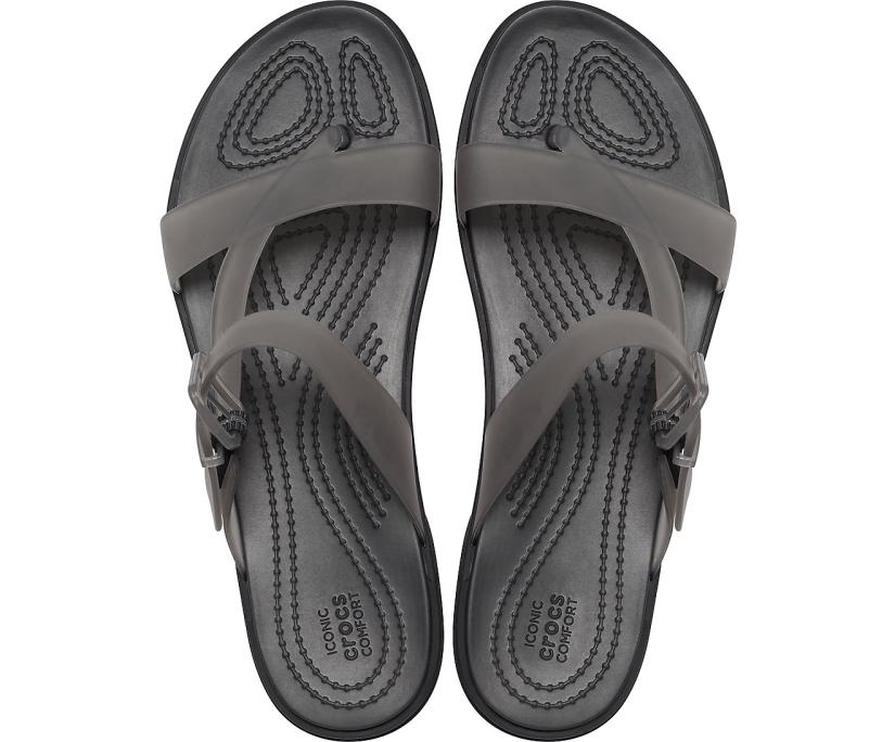 Women Crocs Tulum Translucent Toe Post Black | Crocs Sandals
