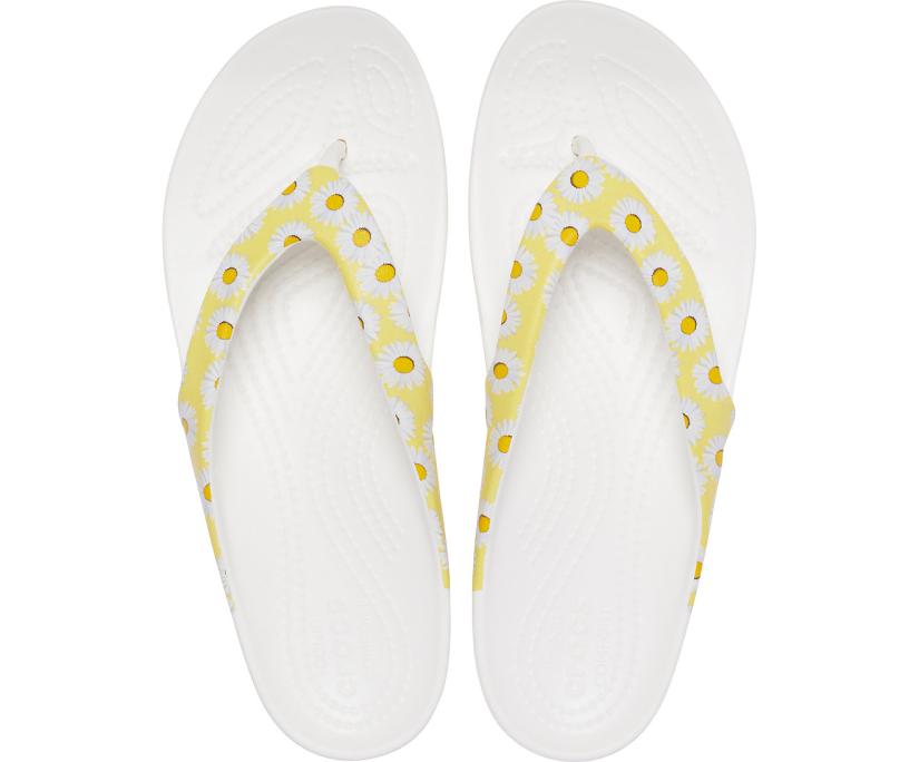 Women Kadee II Printed Flip White / Yellow Daisy | Crocs Sandals