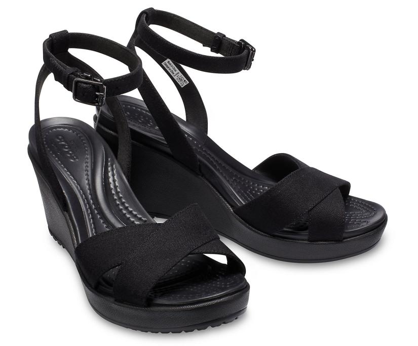 Women Leigh II Cross-Strap Ankle Wedge Black / Black | Crocs Wedges