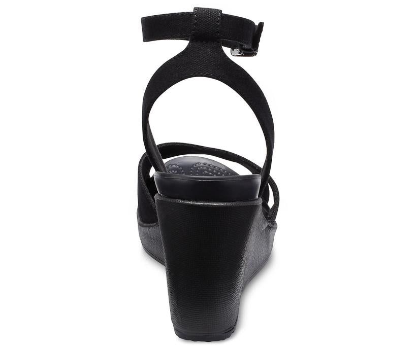 Women Leigh II Cross-Strap Ankle Wedge Black / Black | Crocs Wedges