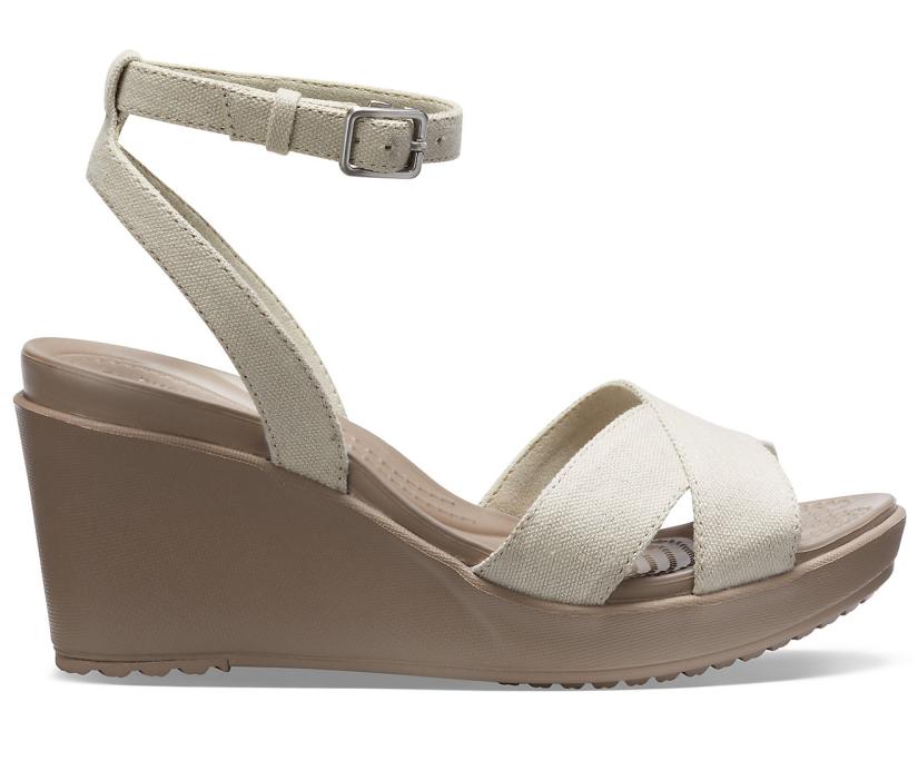 Women Leigh II Cross-Strap Ankle Wedge Oat / Mushroom | Crocs Wedges