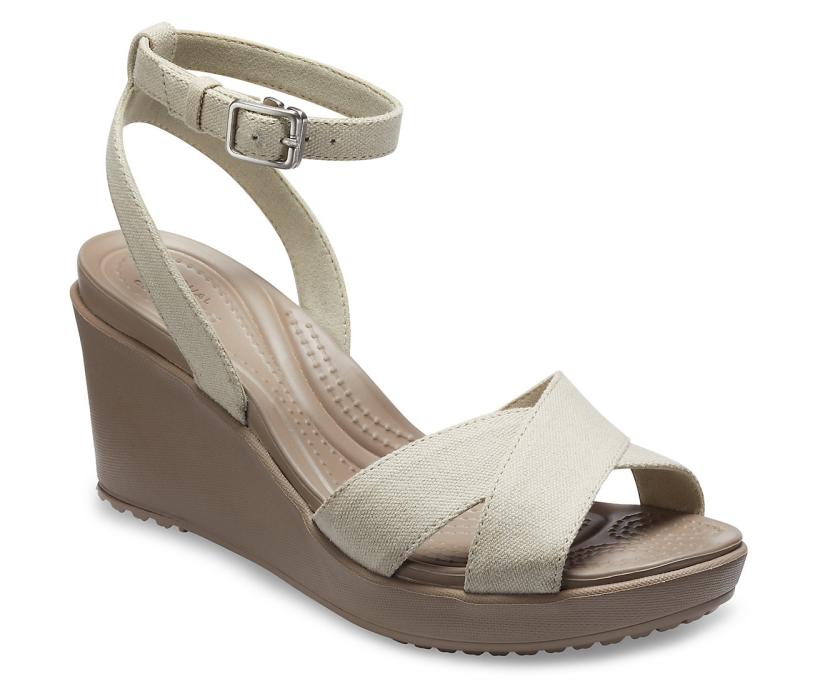 Women Leigh II Cross-Strap Ankle Wedge Oat / Mushroom | Crocs Wedges