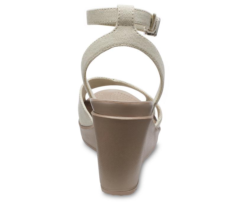 Women Leigh II Cross-Strap Ankle Wedge Oat / Mushroom | Crocs Wedges