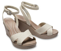 Women Leigh II Cross-Strap Ankle Wedge Oat / Mushroom | Crocs Wedges