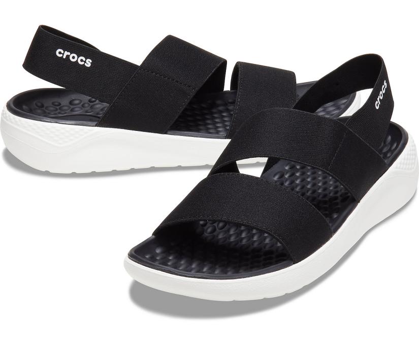 Women LiteRide™ Stretch Sandal Black / White | Crocs Sandals
