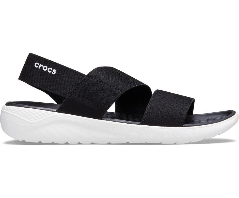 Women LiteRide™ Stretch Sandal Black / White | Crocs Sandals