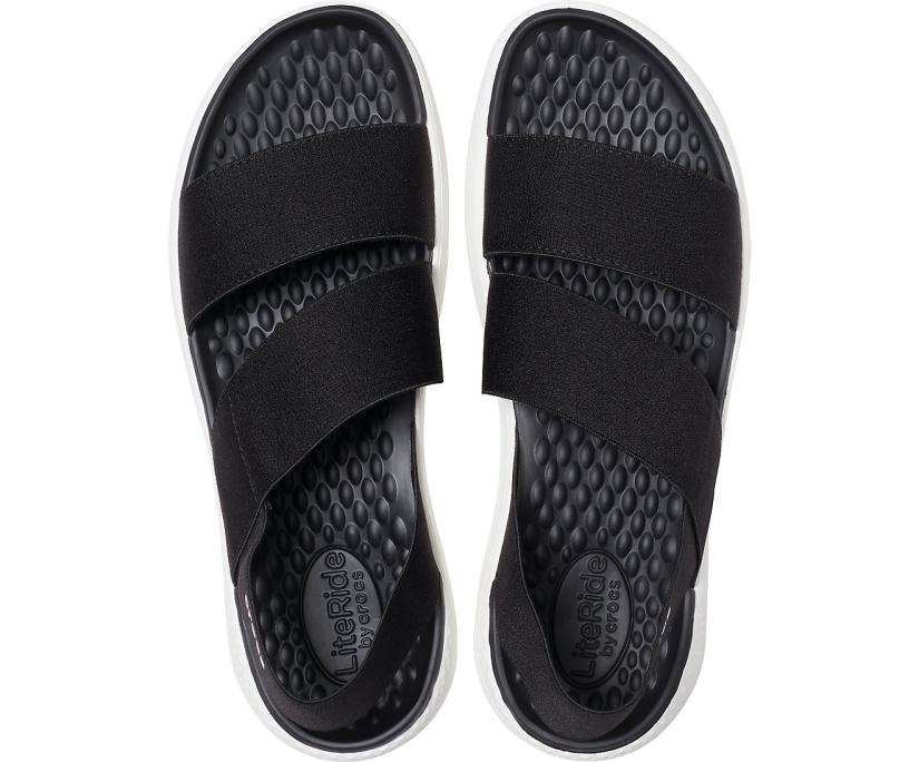 Women LiteRide™ Stretch Sandal Black / White | Crocs Sandals