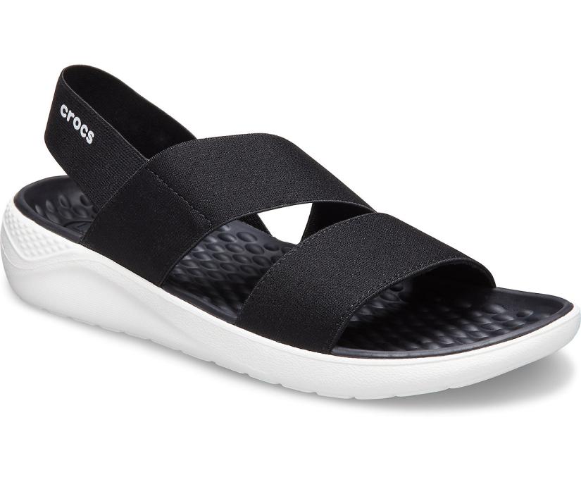 Women LiteRide™ Stretch Sandal Black / White | Crocs Sandals