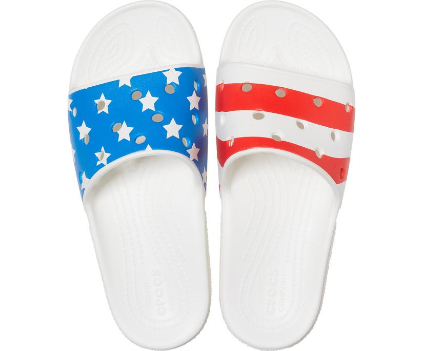 Women/Men Classic Crocs American Flag Slide White / Multi | Crocs Slides