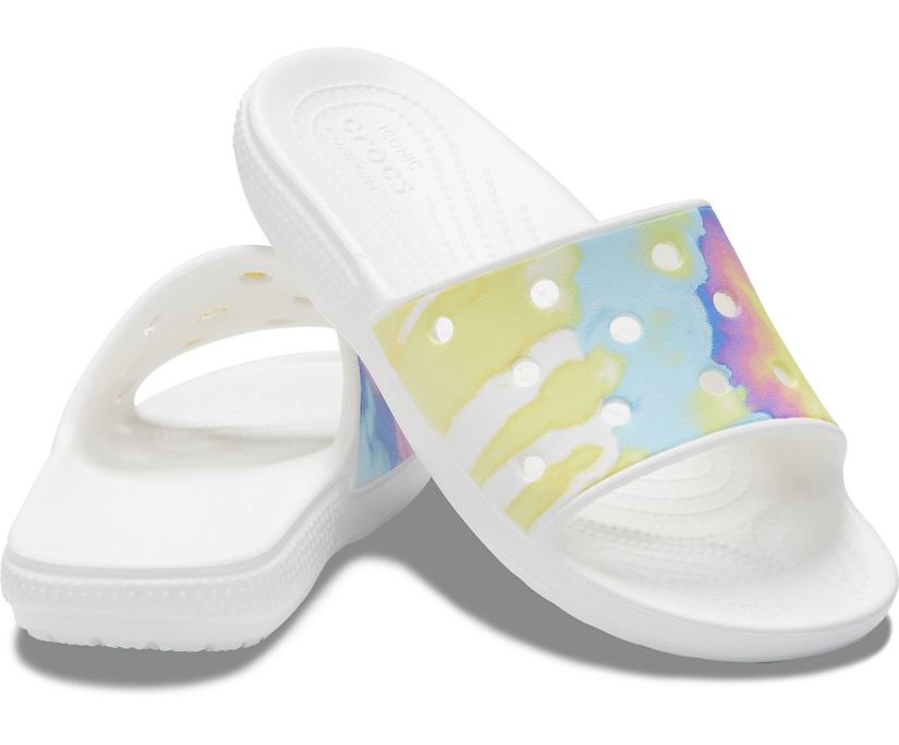 Women/Men Classic Crocs Tie-Dye Graphic Slide White / Multi | Crocs Sandals
