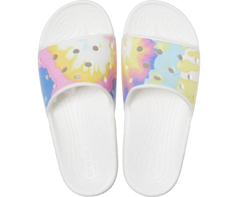 Women/Men Classic Crocs Tie-Dye Graphic Slide White / Multi | Crocs Sandals